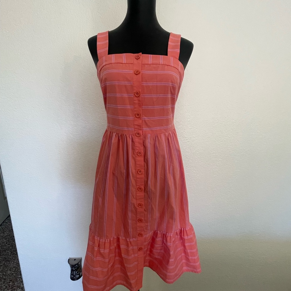 Gal Meets Glam Coral Pink Striped Asymmetrical Sundress